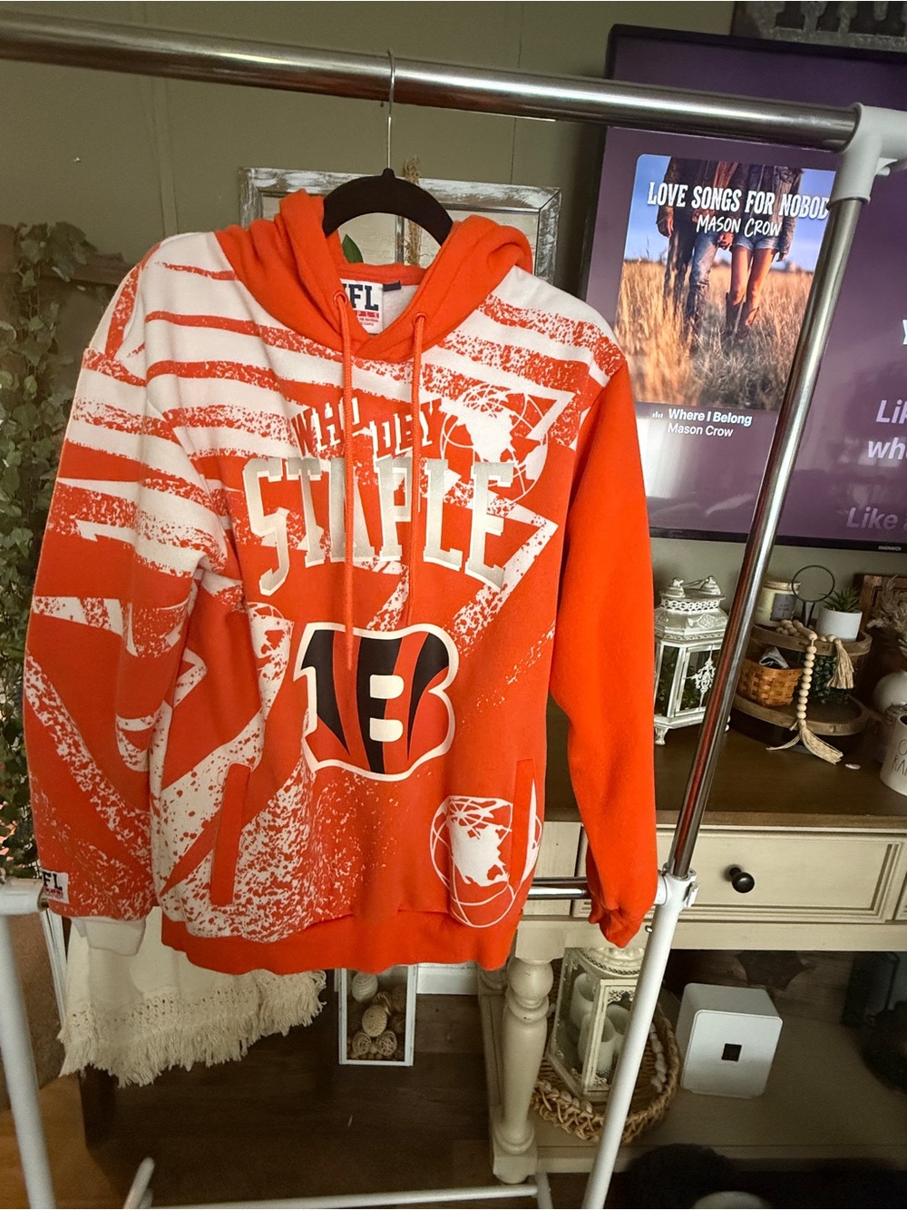 NFL Orange and White Bengals Graphic Hoodie